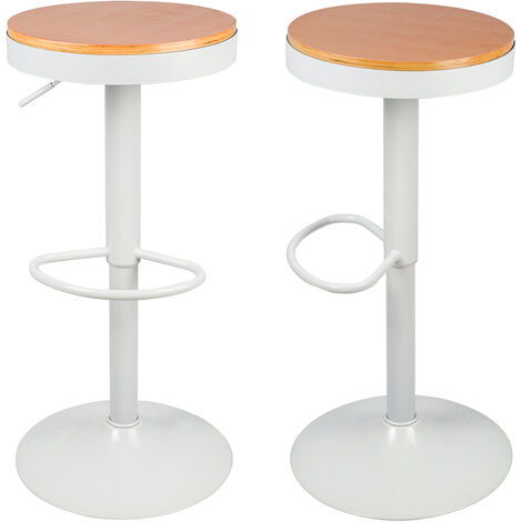 Taburetes de Bar Juego de 2 Sillas de Comedor, Taburetes de Cocina Madera Altura Ajustable 360° Giratoria, Blanco