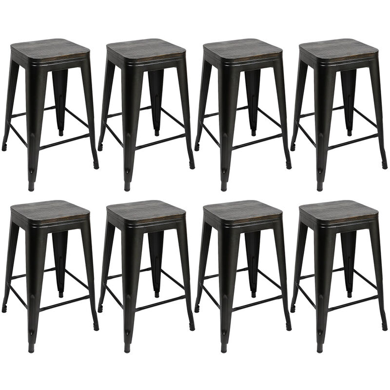 

Pack 8 Taburetes de bar silla de comedor diseño industrial apilable asiento de madera Negro