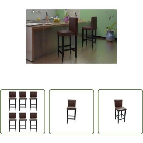 Taburetes de bar -  Taburetes de cocina 6 unidades cuero sintético marrón oscuro