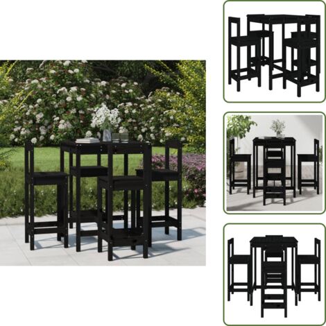 Taburetes de bar - vidaXL Set de mesa y taburetes altos jardín 5 piezas madera pino negro - Madera de pino