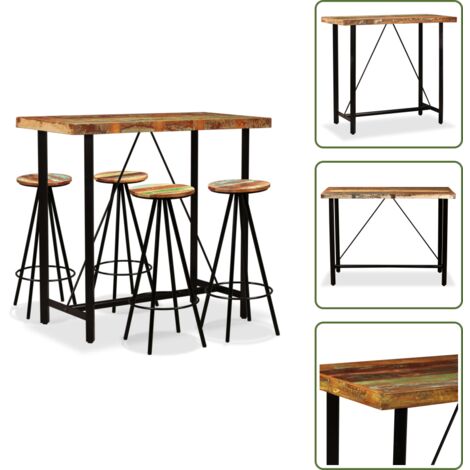 Taburetes de bar - vidaXL Set de muebles de bar 5 piezas madera maciza reciclada - Estilo industrial