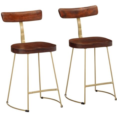 Taburetes de barra 2 uds madera maciza de mango 49x43x79 cm
