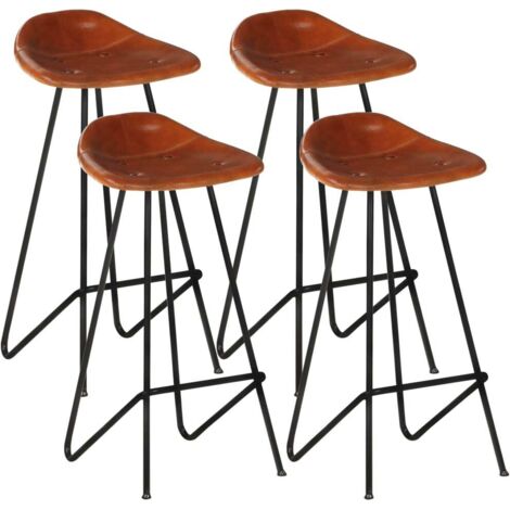 Taburetes de barra de cocina 4 unidades cuero auténtico marrón