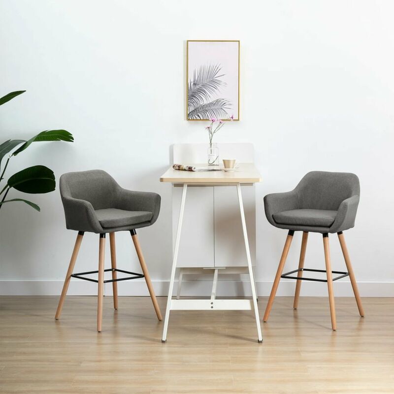 

Happyshopping - Taburetes de cocina 2 uds con reposabrazos tela gris oscuro