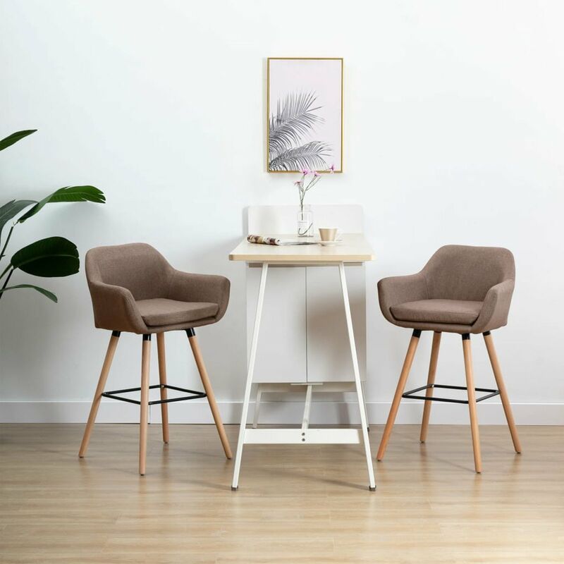 

Happyshopping - Taburetes de cocina 2 uds con reposabrazos tela gris taupe