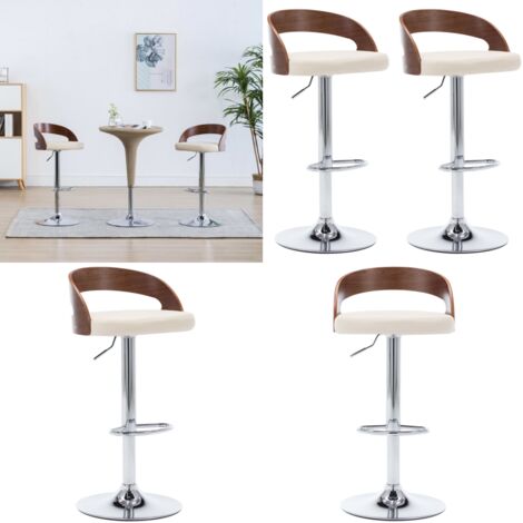 Taburetes de cocina 2 uds cuero sintético madera curvada crema - Sillas de bar - Sillas de comedor