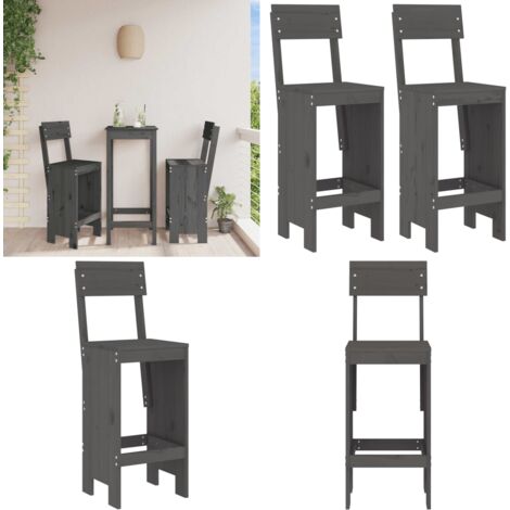Taburetes de cocina 2 uds madera de pino gris 40x48,5x115,5 cm - Madera de pino - Taburete exterior