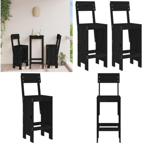Taburetes de cocina 2 uds madera de pino negro 40x48,5x115,5 cm - Madera de pino - Taburete exterior