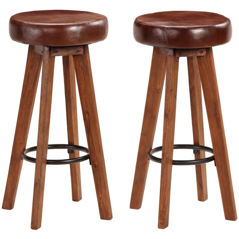 

Taburetes de cocina 2 uds madera maciza acacia cuero auténtico
