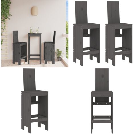 Taburetes de cocina 2 uds madera maciza pino gris 40x42x120 cm - Madera maciza - Pino gris