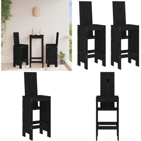 Taburetes de cocina 2 uds madera maciza pino negro 40x42x120 cm - Madera maciza - Pino negro