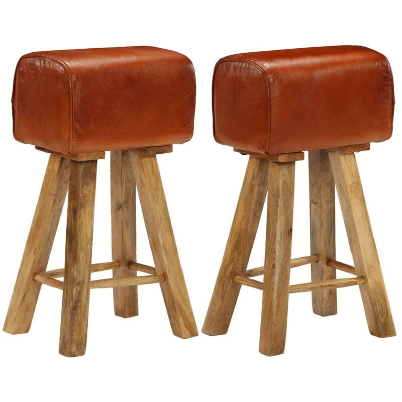 

Happyshopping - Taburetes de cocina 2 uds madera mango maciza y cuero autentico