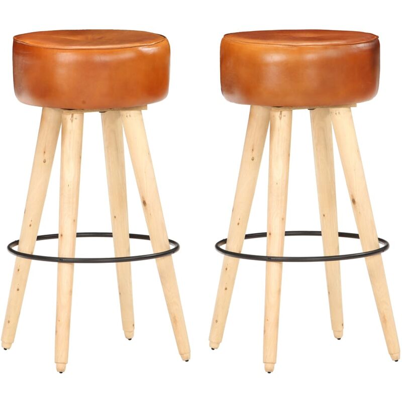 

Taburetes de cocina 2 uds madera mango rugosa cuero real marrón