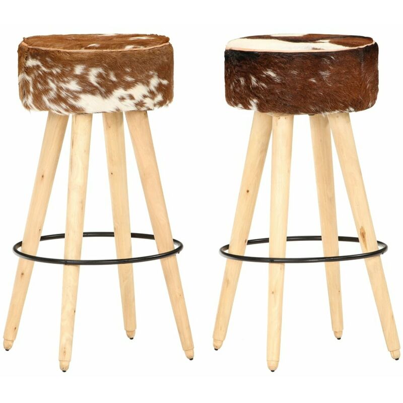 

Taburetes de cocina 2 uds madera mango rugosa cuero real marron