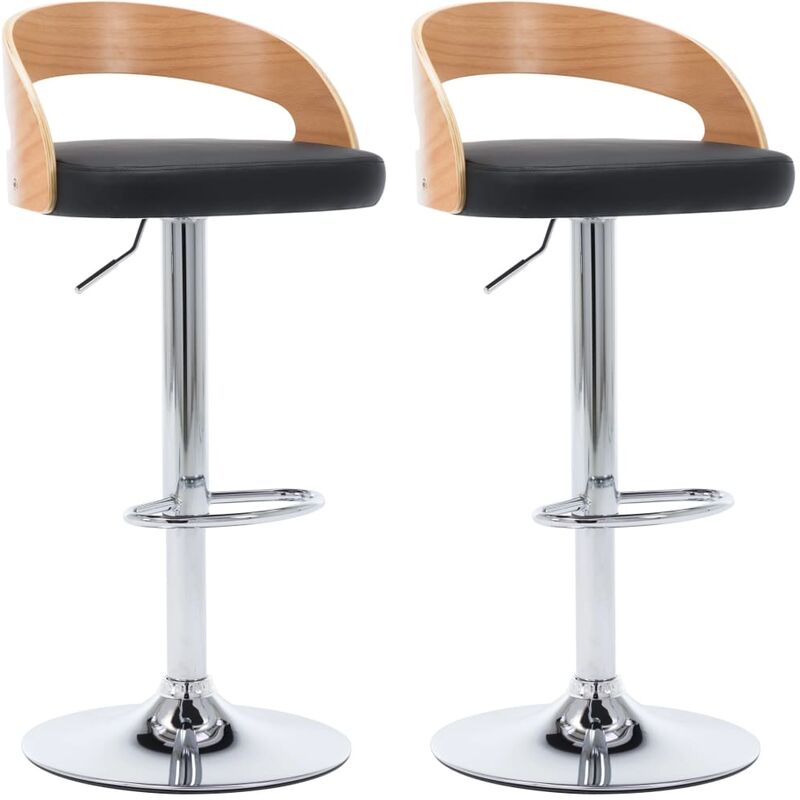 

Taburetes de cocina 2 uds piel sintética y madera curvada negro