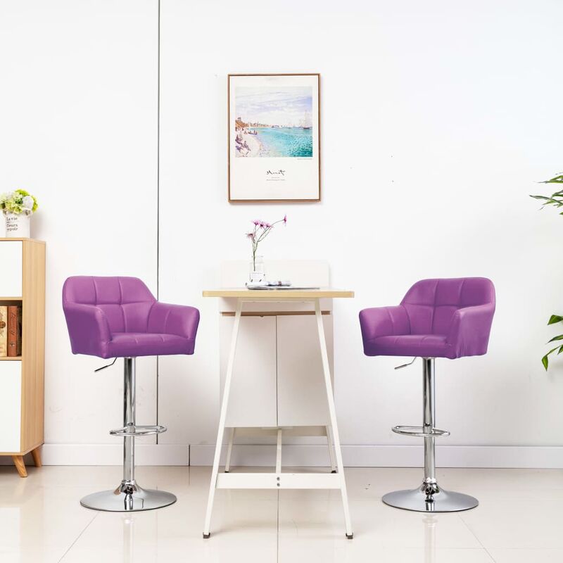 

Taburetes de cocina 2 uds reposabrazos cuero sintético morado