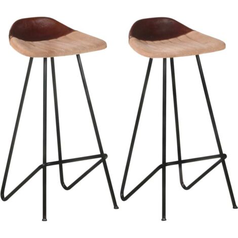 Taburetes de cocina 2 unidades cuero auténtico marrón