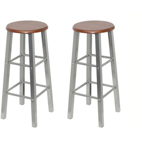 Taburetes de cocina 2 unidades de acero con asiento MDF