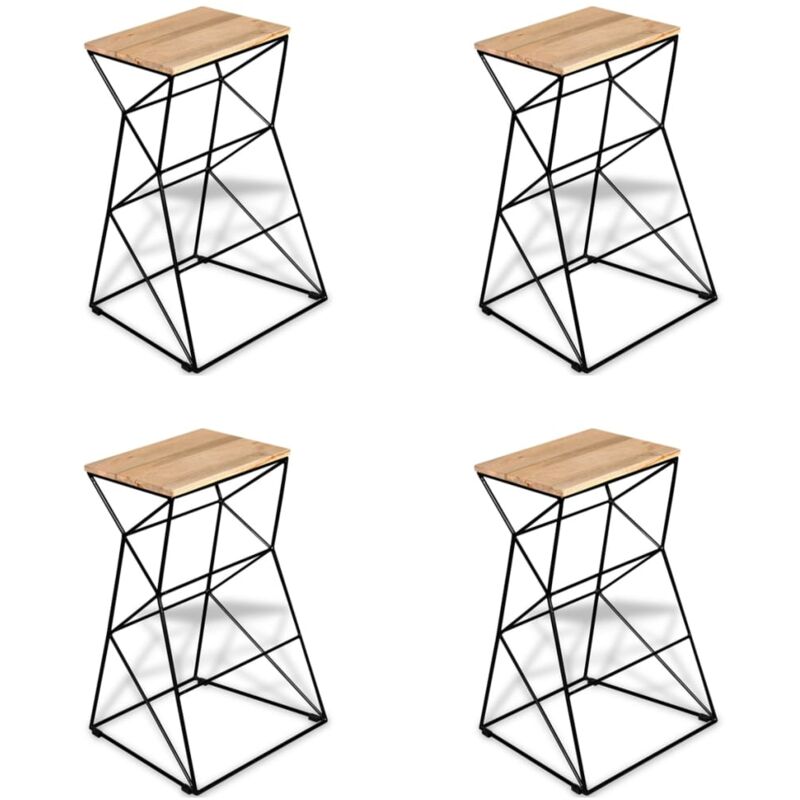 

vidaXL Taburetes de cocina madera maciza de mango 4 unidades - Negro