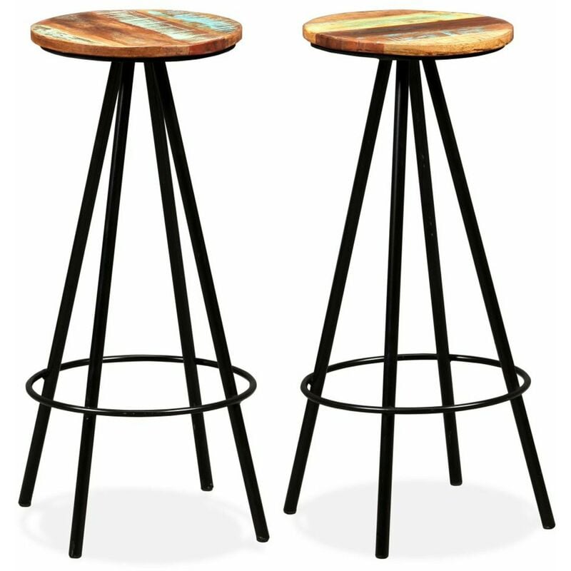 

Happyshopping - Taburetes de cocina 2 unidades madera maciza reciclada