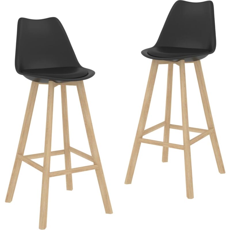 

vidaXL Taburetes de cocina 2 unidades PP negro madera maciza de haya - Negro