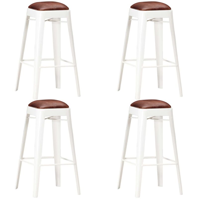 

Taburetes de cocina 4 unidades cuero auténtico blanco
