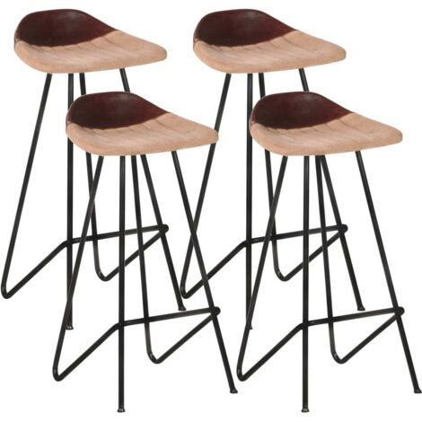 Taburetes de cocina 4 unidades cuero auténtico marrón