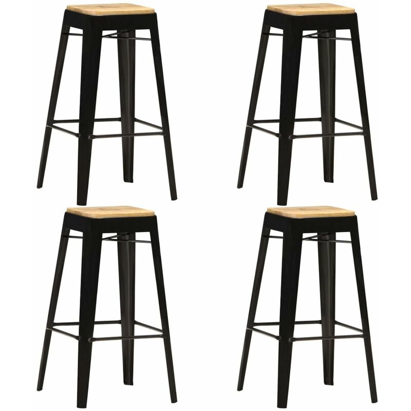 

Happyshopping - Taburetes de cocina 4 unidades madera maciza de mango negro