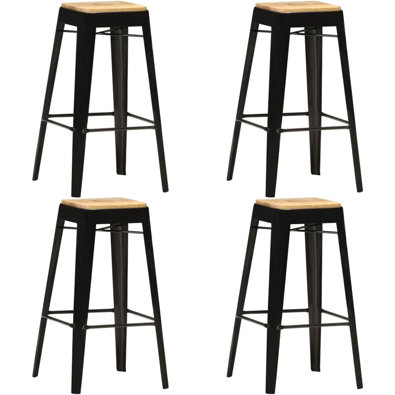 

vidaXL Madera Maciza de Mango Taburetes de Cocina 4 Unidades Negro - Negro