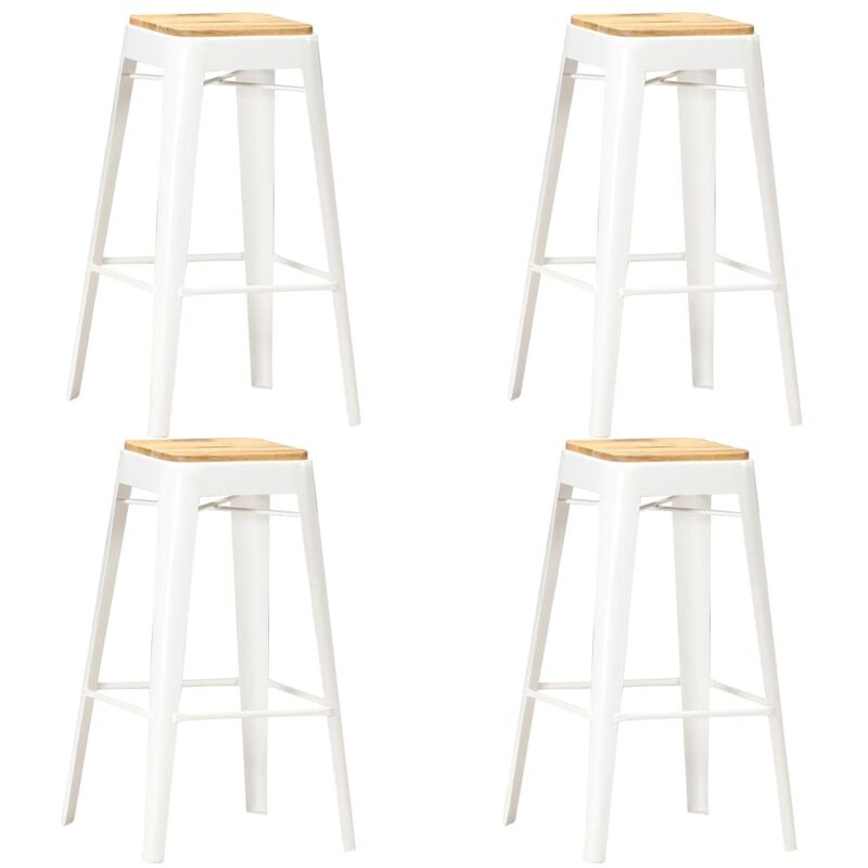 

vidaXL Madera Maciza de Mango Taburetes de Cocina 4 Unidades Blanco - Blanco