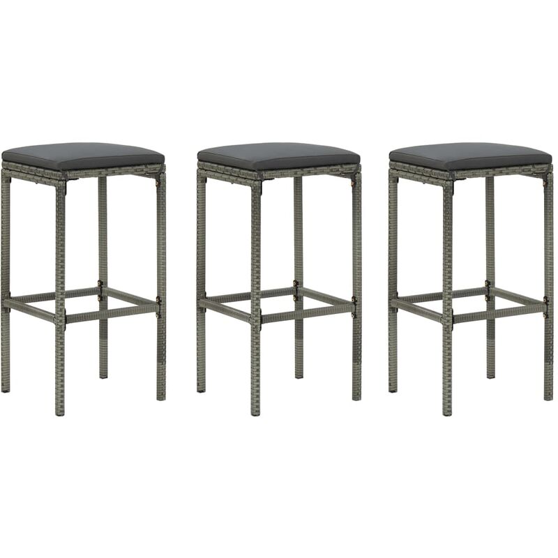 

Taburetes de cocina con cojines 3 uds ratán sintético gris