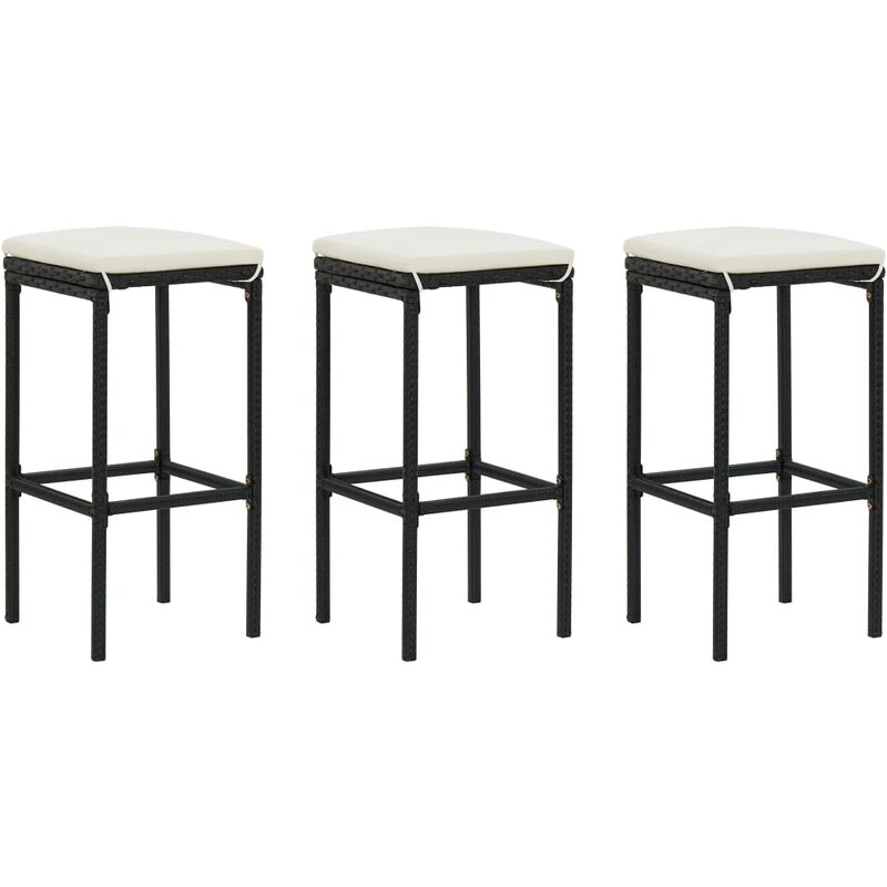 

Taburetes de cocina con cojines 3 uds ratán sintético negro
