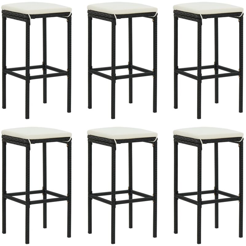 

Taburetes de cocina con cojines 6 uds ratán sintético negro