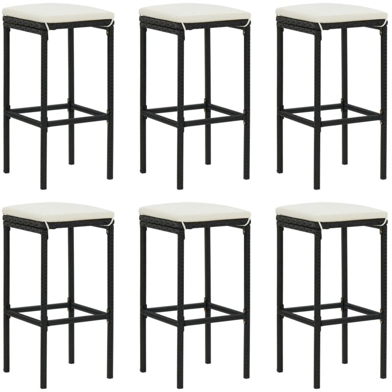 

vidaXL Taburetes de Cocina con Cojines Ratán Sintético 6 Unidades Negro - Negro