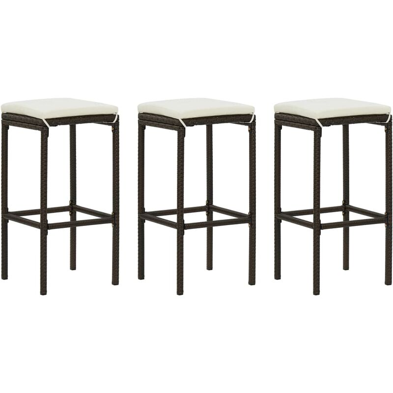 

vidaXL Taburetes de Cocina con Cojines Ratán Sintético 3 Unidades Marrón - Marrón