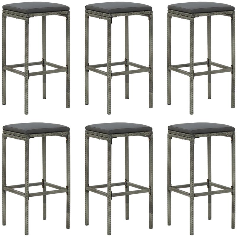 

vidaXL Taburetes de Cocina con Cojines Ratán Sintético 6 Unidades Gris - Gris