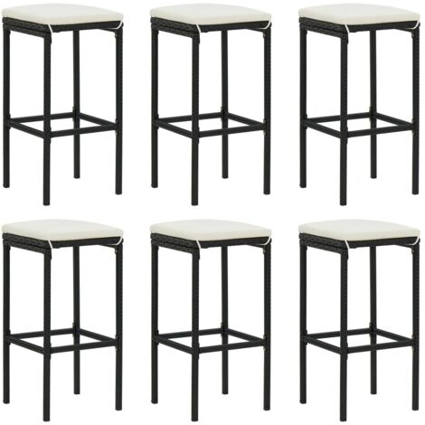 Taburetes de cocina con cojines 6 uds ratán sintético negro