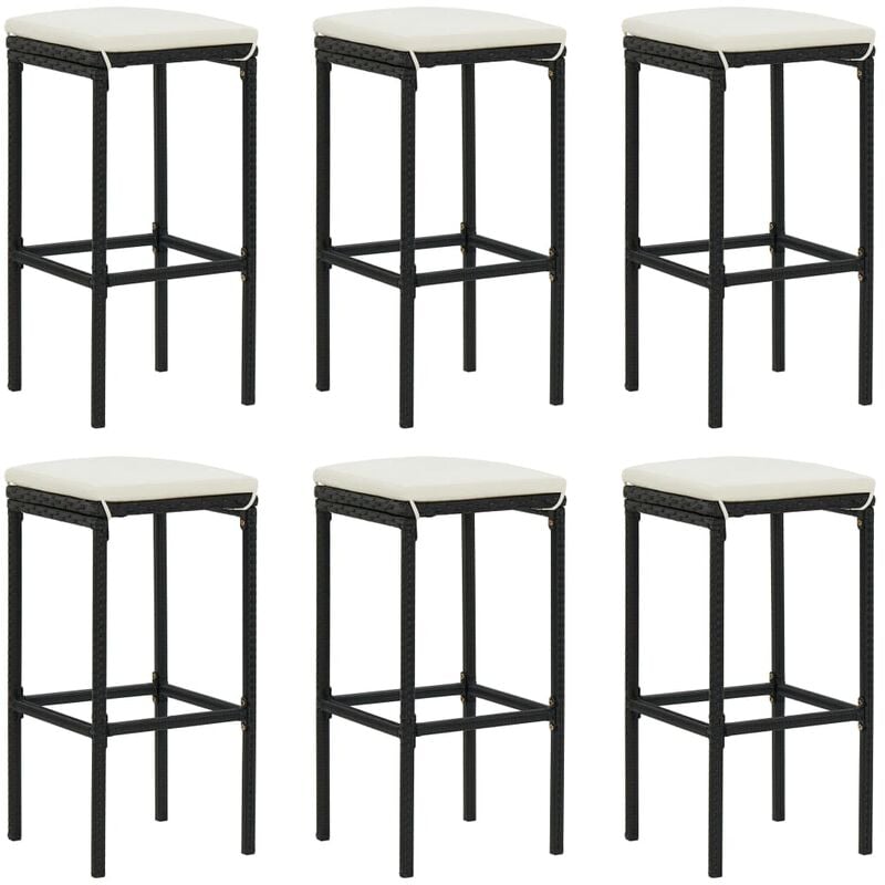 

Taburetes de cocina con cojines 6 uds ratán sintético negro - Negro