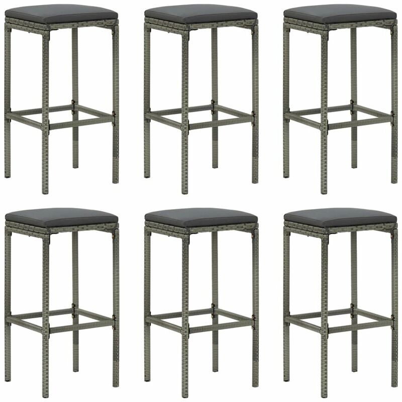 

Happyshopping - Taburetes de cocina con cojines 6 unidades ratan sintetico gris