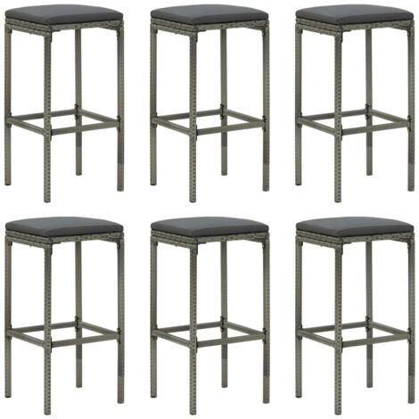 Taburetes de cocina con cojines 6 unidades ratán sintético gris
