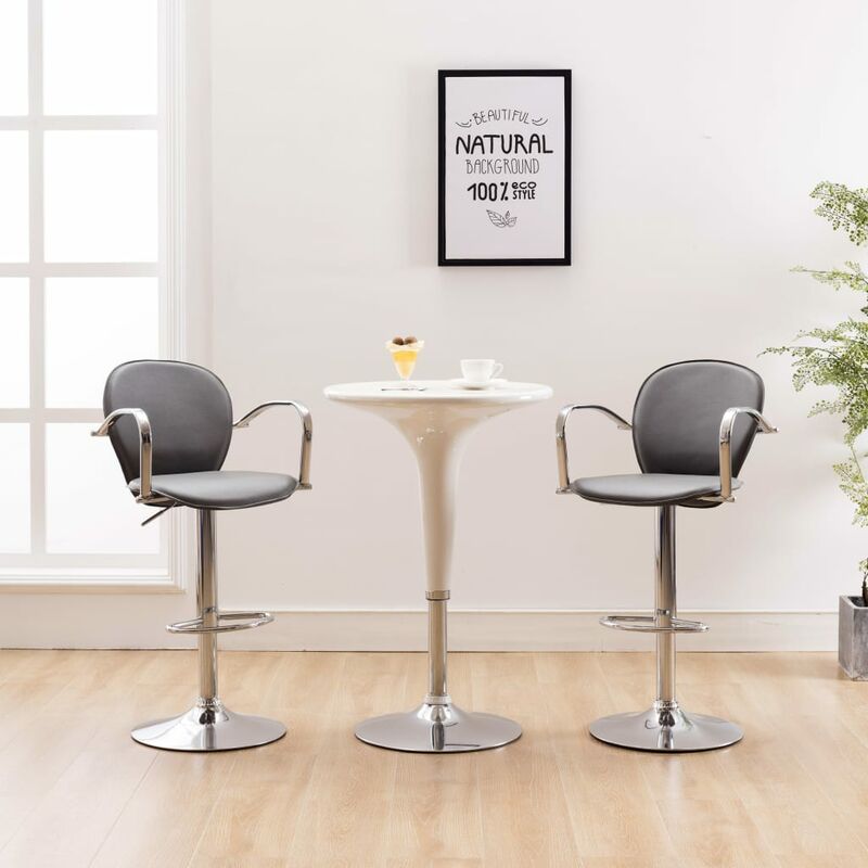 

Taburetes de cocina con reposabrazos 2 uds cuero sintético gris