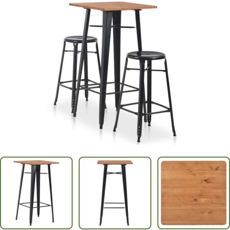 Taburetes de cocina -  Conjunto de mesa alta y taburetes 3 piezas acero negro