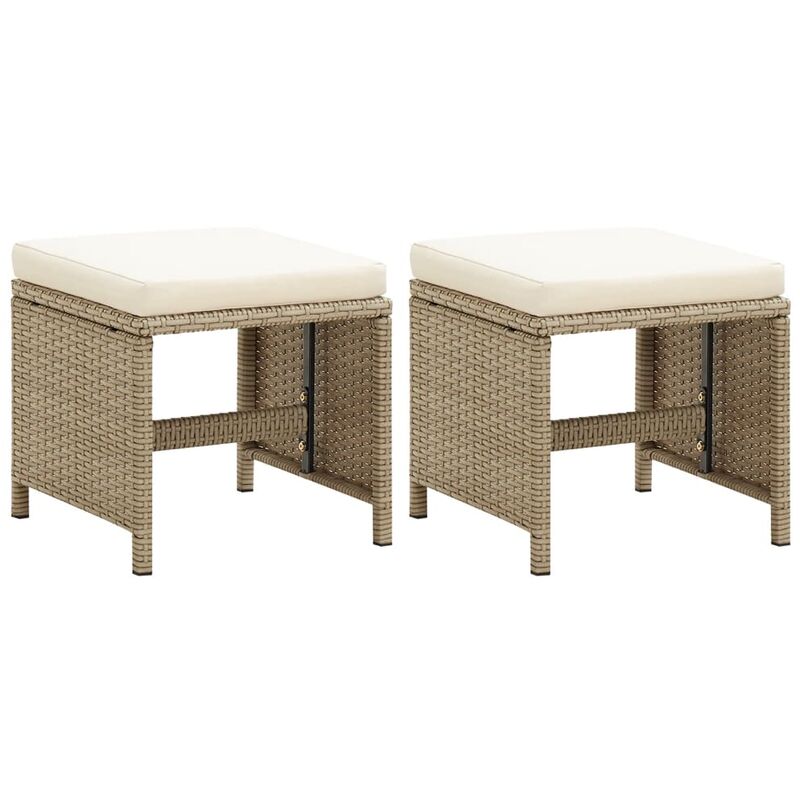 

vidaXL Taburetes de jardín 2 uds con cojines ratán sintético beige - Beige