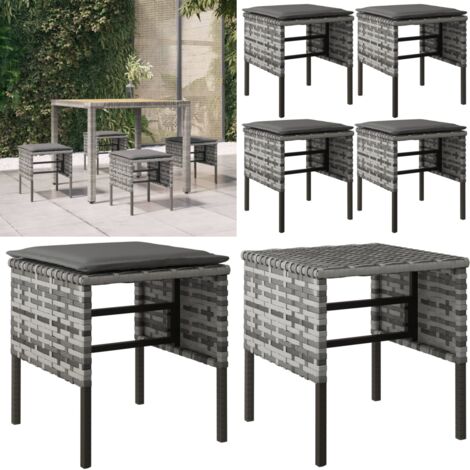 Taburetes de jardín 4 uds con cojines ratán sintético gris - Reposapiés - Ratán sintético
