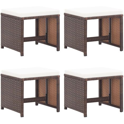 Taburetes de jardín 4 uds con cojines ratán sintético marrón vidaXL