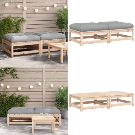 Taburetes de jardín con cojines 2 uds madera maciza de pino - Reposapiés de exterior - Muebles de jardín