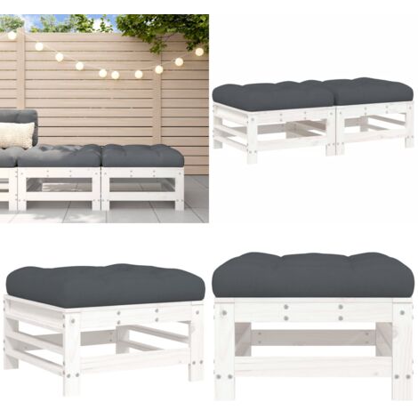 Taburetes de jardín con cojines 2 uds madera maciza pino blanco - Cojines para taburetes - Muebles de jardín