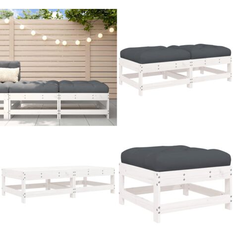 Taburetes de jardín con cojines 2 uds madera maciza pino blanco - Cojines para taburetes - Muebles de jardín