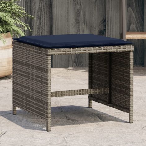 Taburetes de jardín con cojines 4 uds ratán PE gris 40x40x35 cm vidaXL