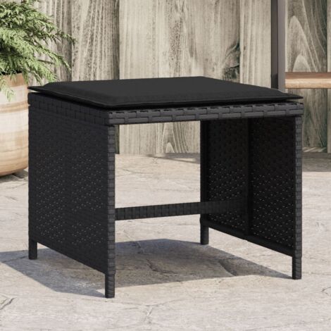 Taburetes de jardín con cojines 4 uds ratán PE negro 40x40x35cm